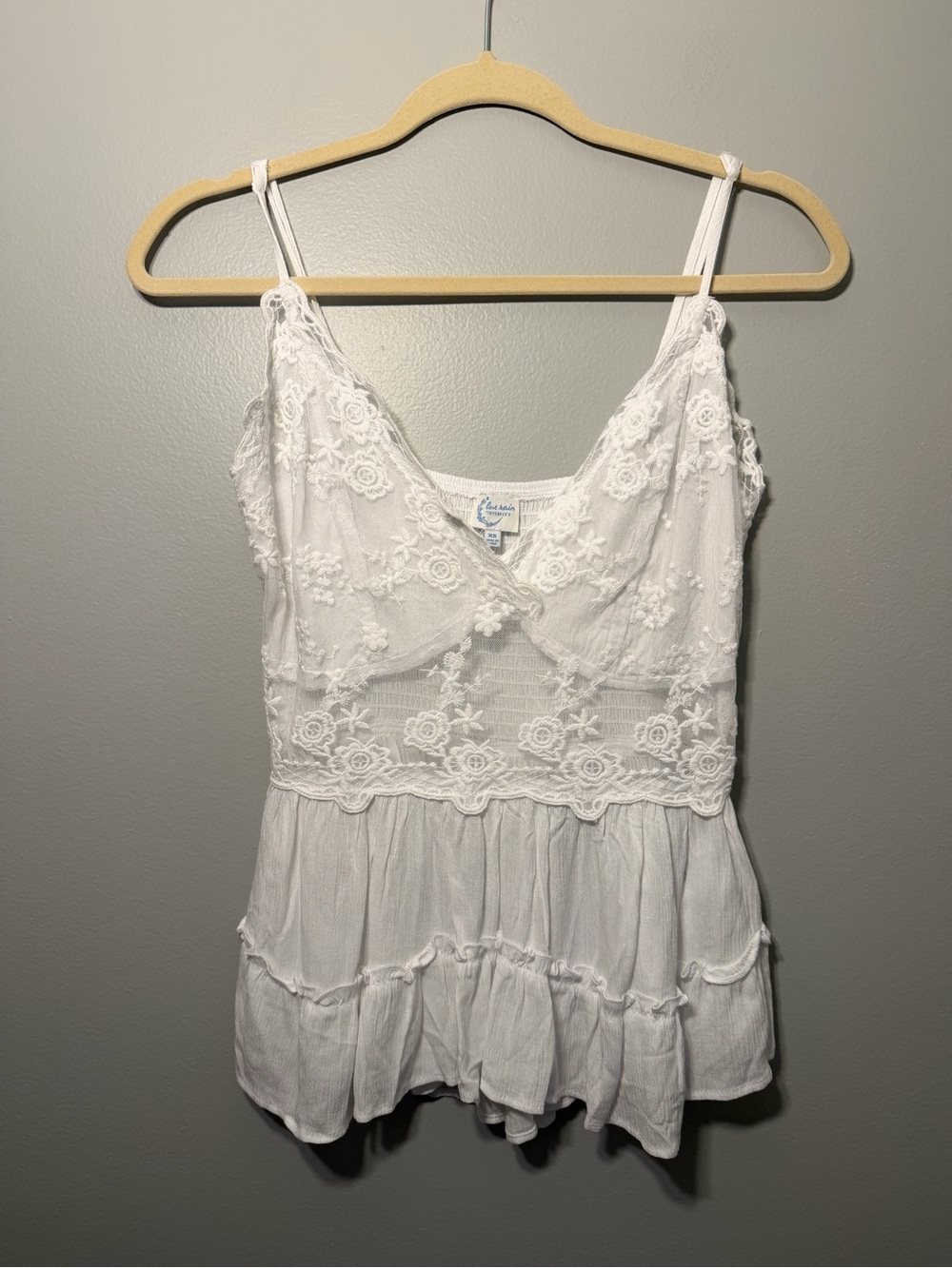 Blue Rain White Lace Tiered Camisole Tank